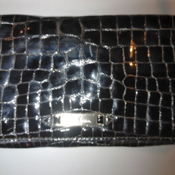 Cole Haan Black Patent Leather Crocodile Clutch Bag Purse Wallet - Picture 5 of 10